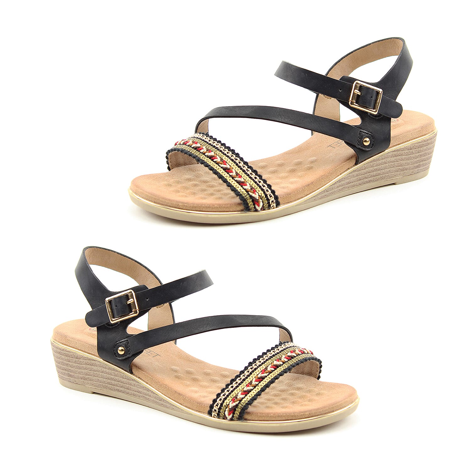 Heavenly Feet Garnet Black Ladies Wedge Sandals (Size 3)