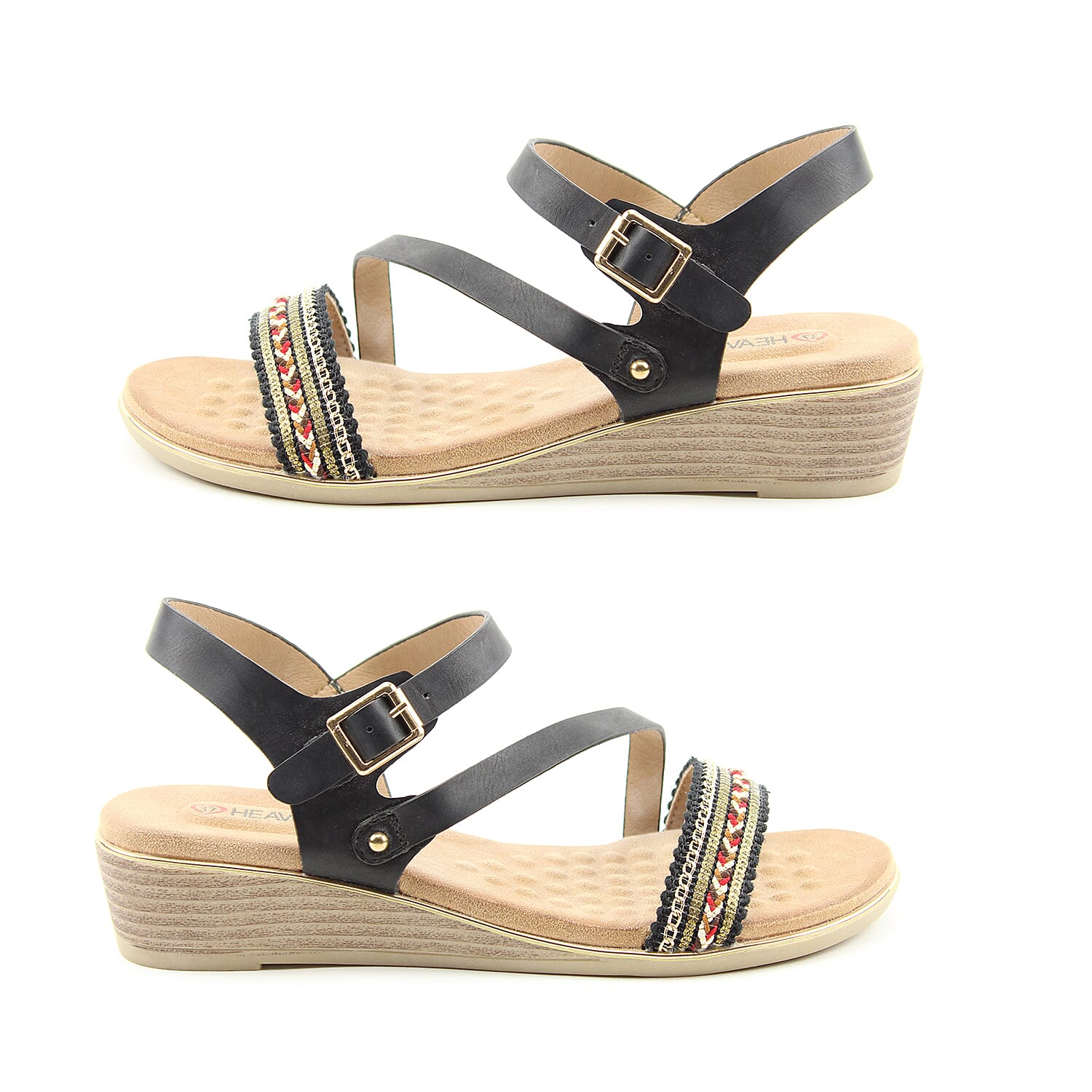 Heavenly Feet Garnet Black Ladies Wedge Sandals (Size 3)