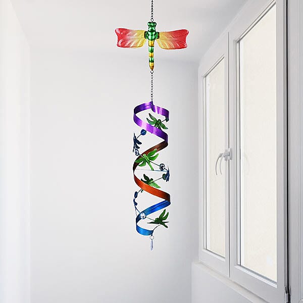 Red and Yellow Dragonfly Spiral Wind Chime (Size 15x15x65 cm)