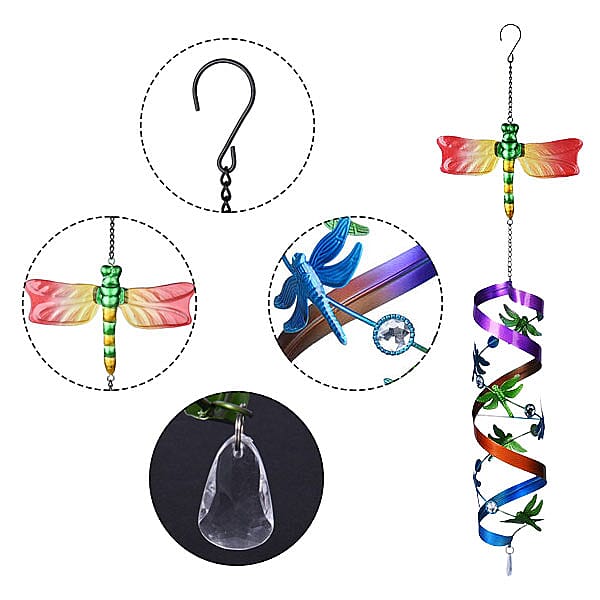 Red and Yellow Dragonfly Spiral Wind Chime (Size 15x15x65 cm)