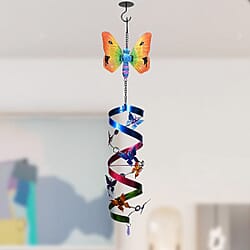 Yellow and Multi Butterfly Spiral Wind Chime (Size 15x15x65 cm)