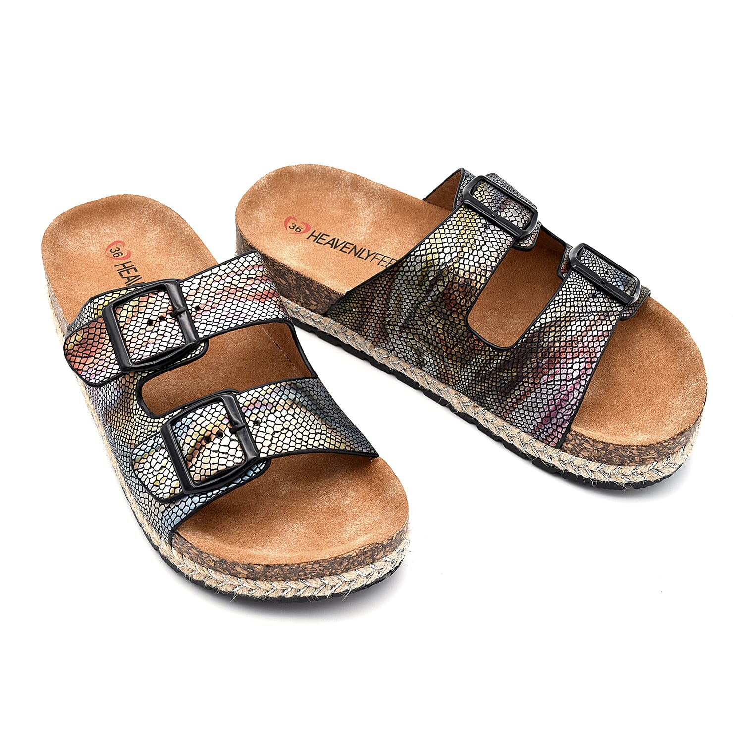 Heavenly Feet Flutter Womens Black and Multi-Coloured Sandals (Size 3)