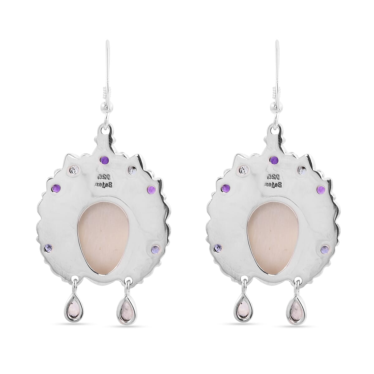 Sajen Silver BALI GODDESS COLLECTION - OX Bone Carved Face, Amethyst and Multi Gemstone Earrings in Sterling Silver 8.64 Ct, Silver Wt. 16.34 Gms