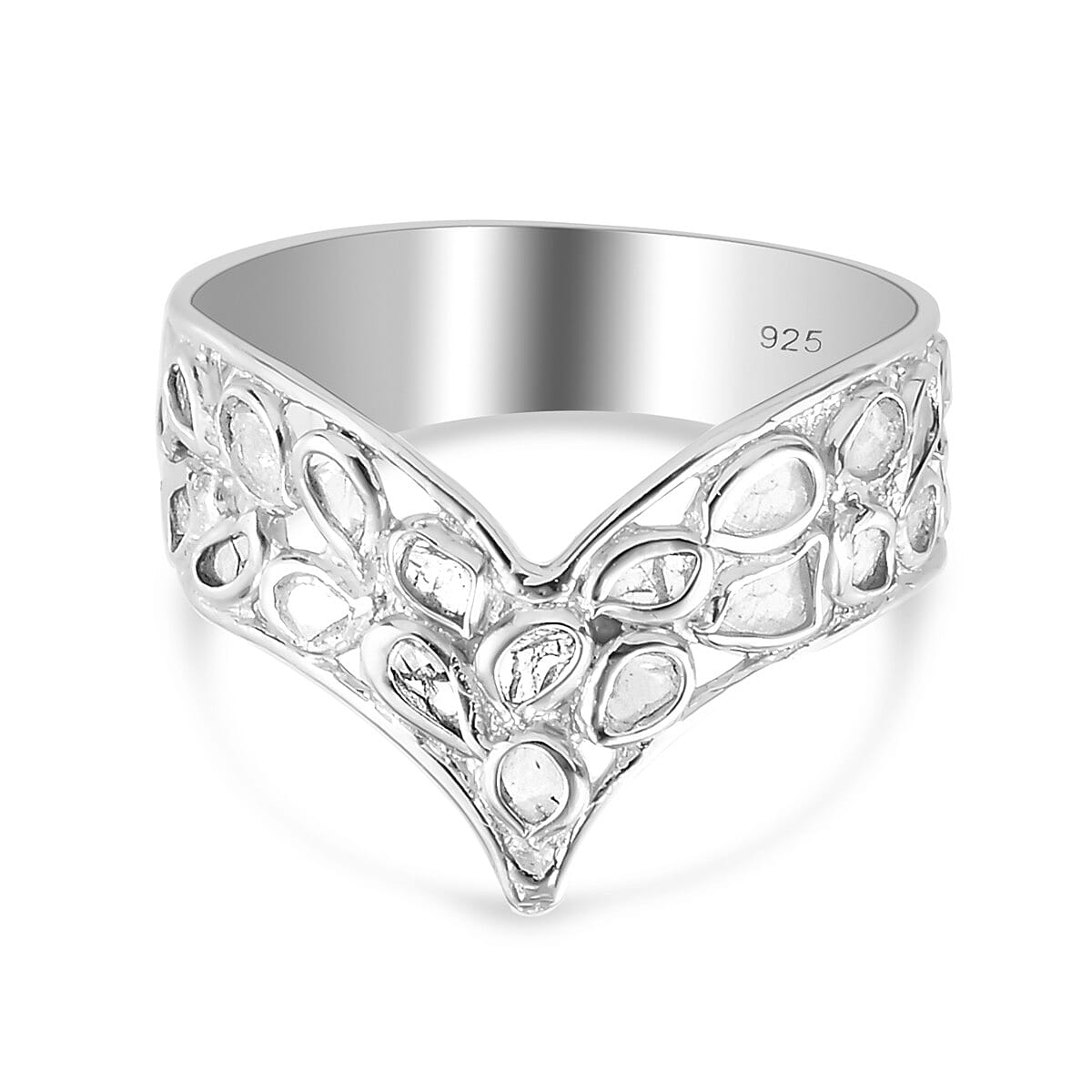 Artisan Crafted Polki Diamond Ring in Platinum Overlay Sterling Silver 1.00