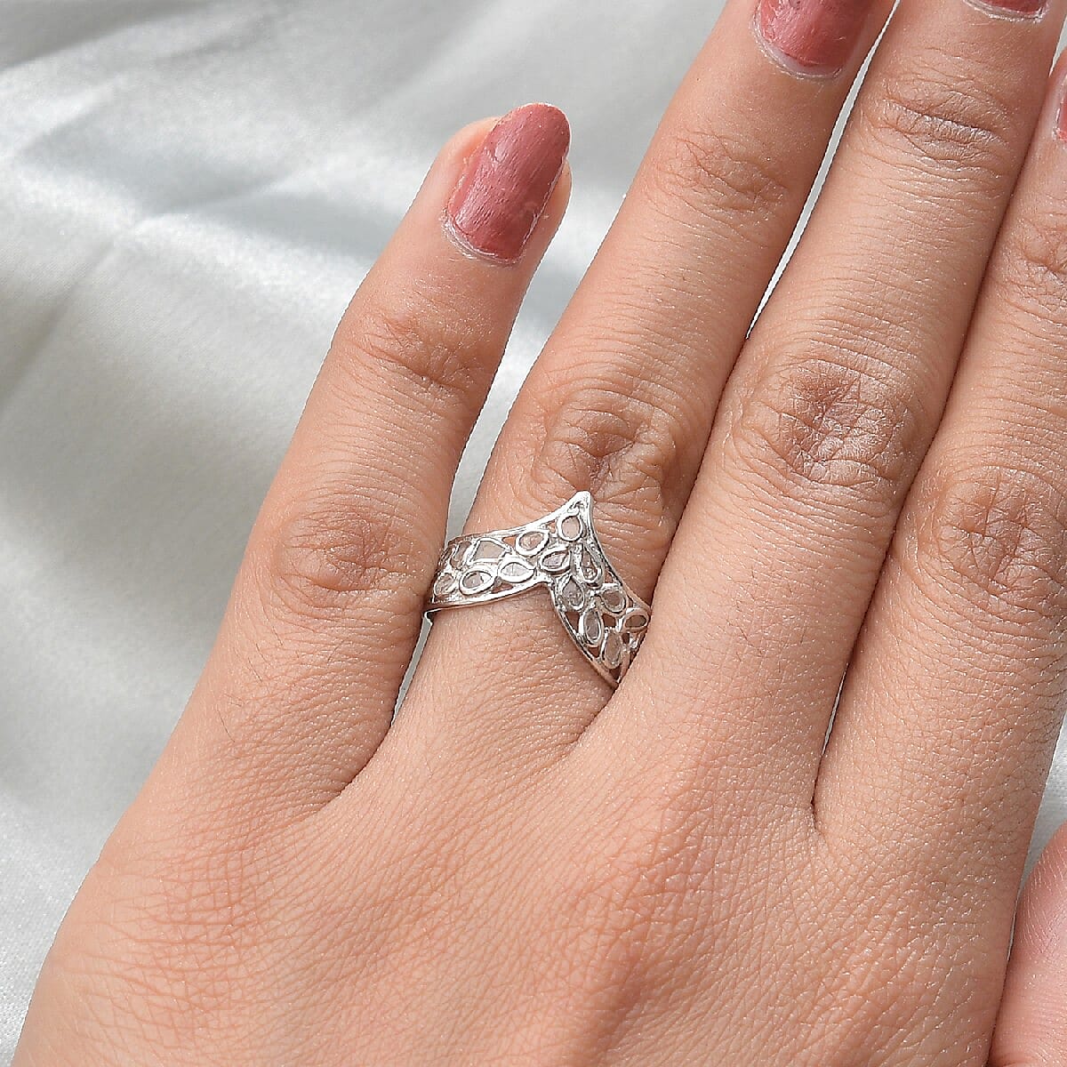 Artisan Crafted Polki Diamond Ring in Platinum Overlay Sterling Silver 1.00