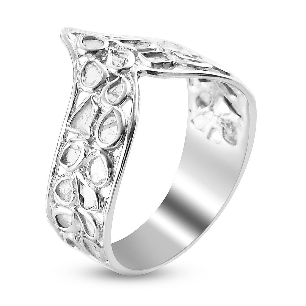 Artisan Crafted Polki Diamond Ring in Platinum Overlay Sterling Silver 1.00