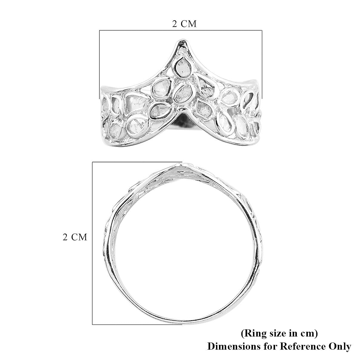 Artisan Crafted Polki Diamond Ring in Platinum Overlay Sterling Silver 1.00