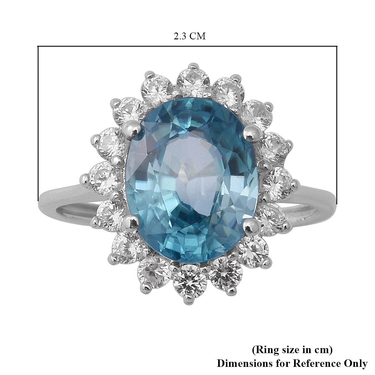 9K White Gold Ratanakiri Blue Zircon and Natural White Zircon Floral Halo Ring 5.00 Ct.
