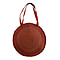 Bali Collection Palm Leaf Sisik Pattern Woven Round Bag with Leather Strap - Orange