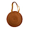 Bali Collection Palm Leaf Sisik Pattern Woven Round Bag with Leather Strap - Yellow