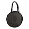 Bali Collection Palm Leaf Sisik Pattern Woven Round Bag with Leather Strap - Black