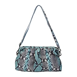 SENCILLEZ Genuine Leather Snake Skin Pattern Clutch Bag with Detachable Shoulder Strap and Zipper Closure - Teal and Khaki
