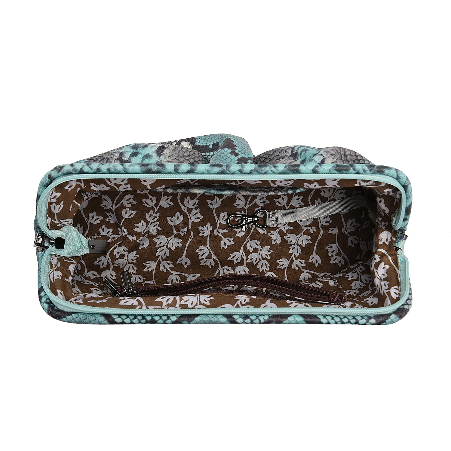 SENCILLEZ Genuine Leather Snake Skin Pattern Clutch Bag with Detachable Shoulder Strap and Zipper Closure - Teal and Khaki