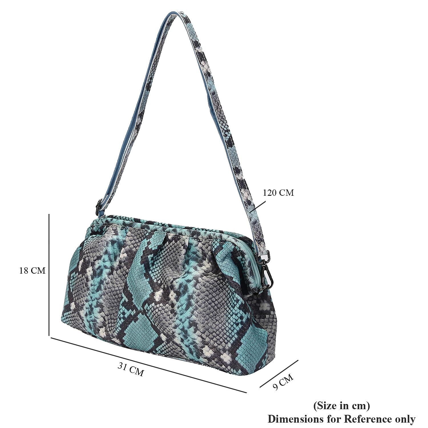 SENCILLEZ Genuine Leather Snake Skin Pattern Clutch Bag with Detachable Shoulder Strap and Zipper Closure - Teal and Khaki