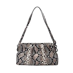 SENCILLEZ Genuine Leather Snake Skin Pattern Clutch Bag - Black and Khaki