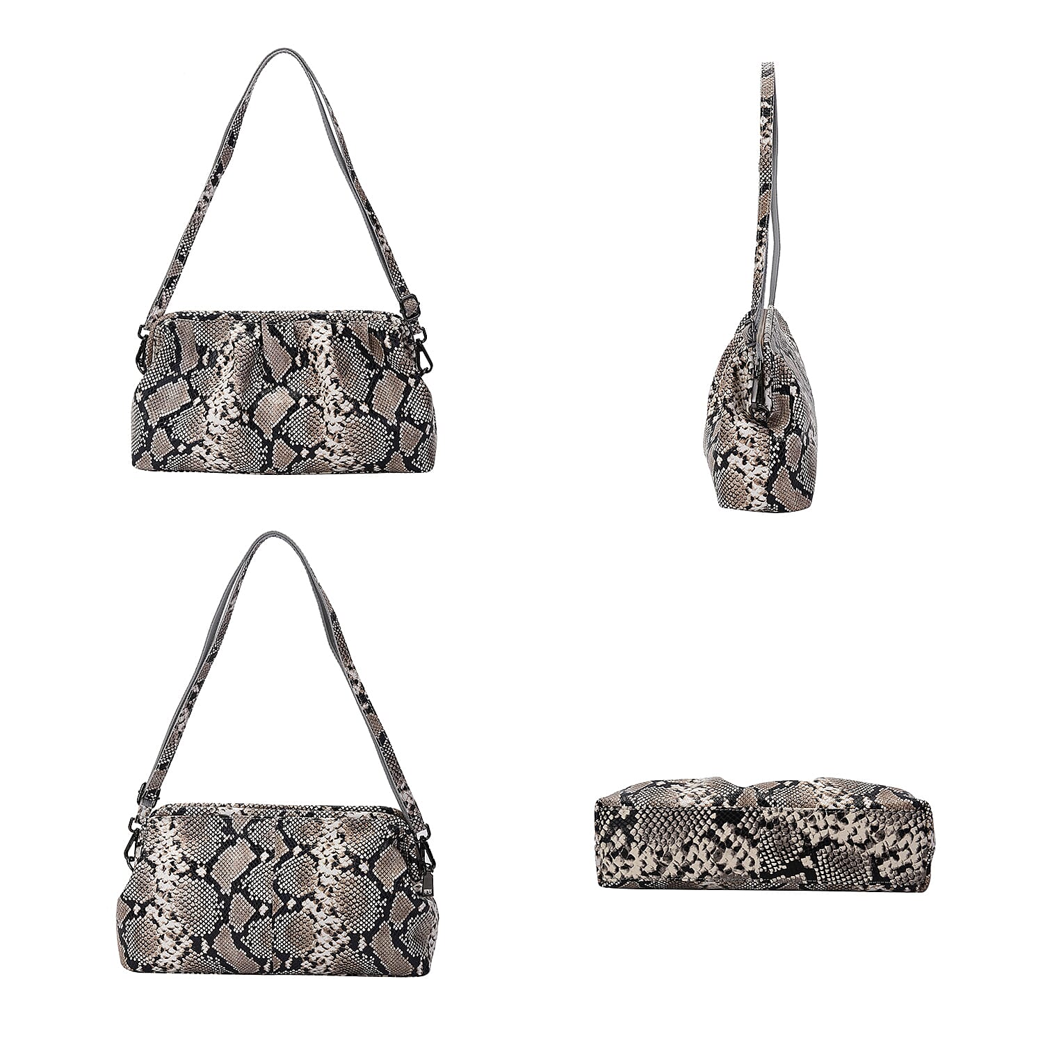 SENCILLEZ 100% Genuine Leather Snake Skin Pattern Clutch Bag with Detachable Shoulder Strap and Zipper Closure (Size 31x18.5x9 Cm) - White, Black and Khaki