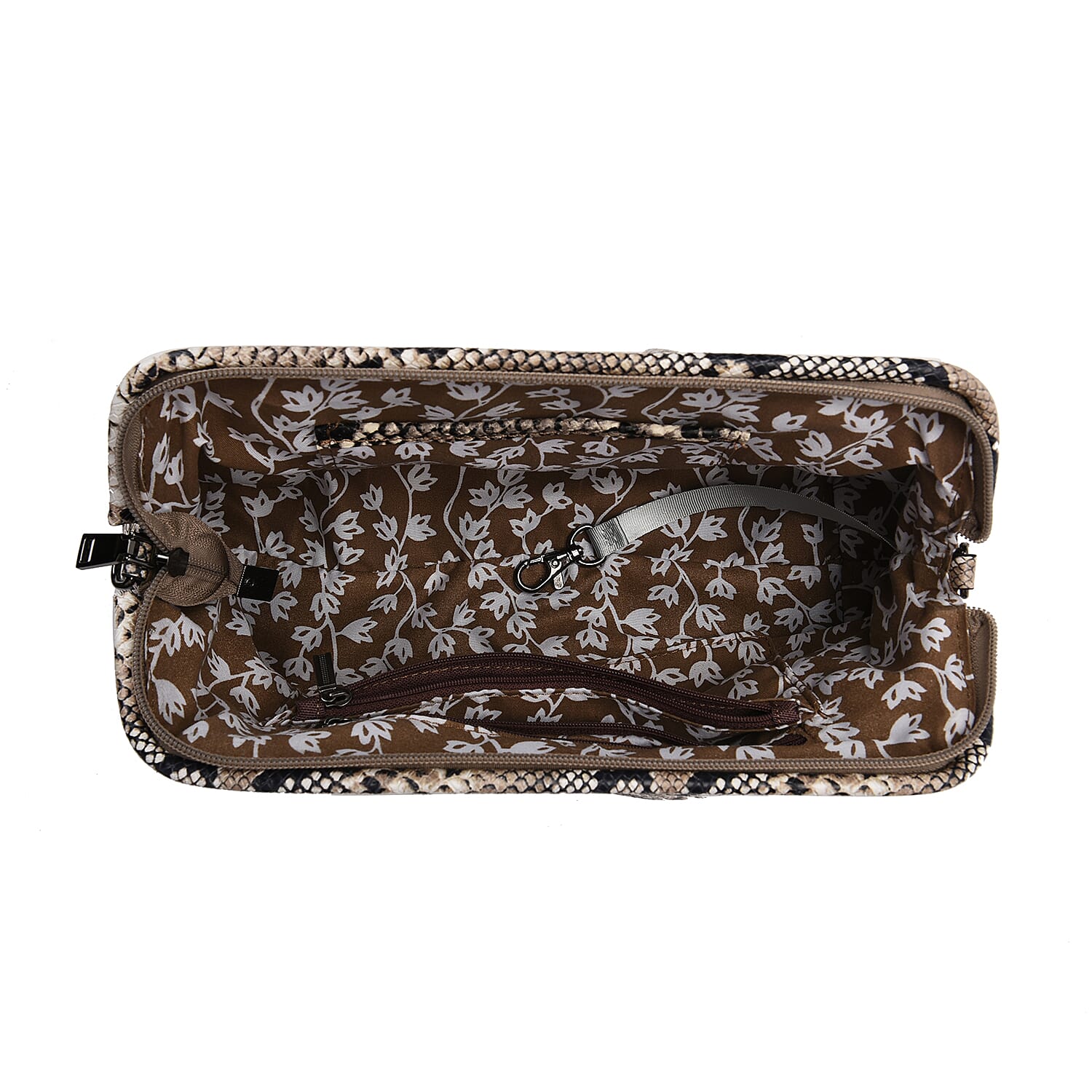 SENCILLEZ 100% Genuine Leather Snake Skin Pattern Clutch Bag with Detachable Shoulder Strap and Zipper Closure (Size 31x18.5x9 Cm) - White, Black and Khaki