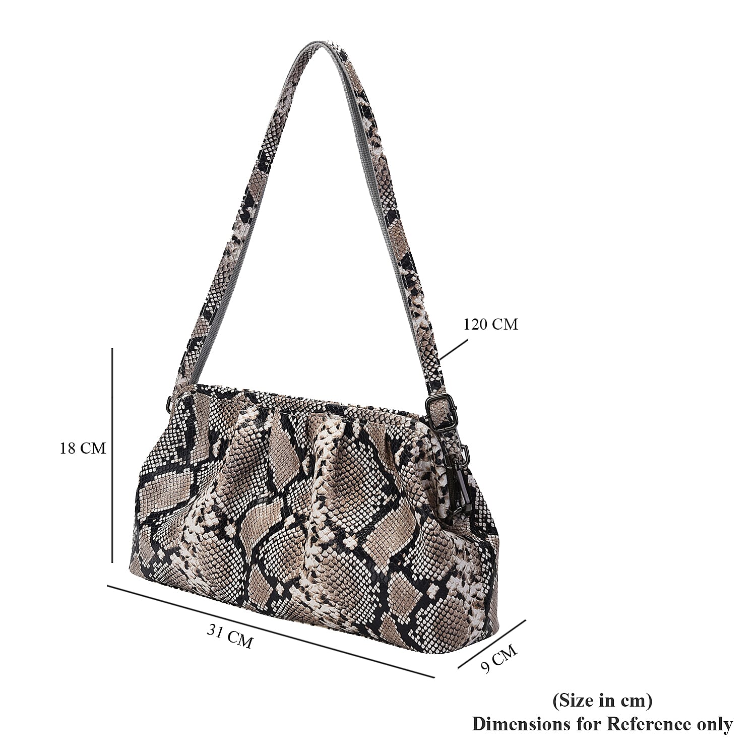 SENCILLEZ 100% Genuine Leather Snake Skin Pattern Clutch Bag with Detachable Shoulder Strap and Zipper Closure (Size 31x18.5x9 Cm) - White, Black and Khaki