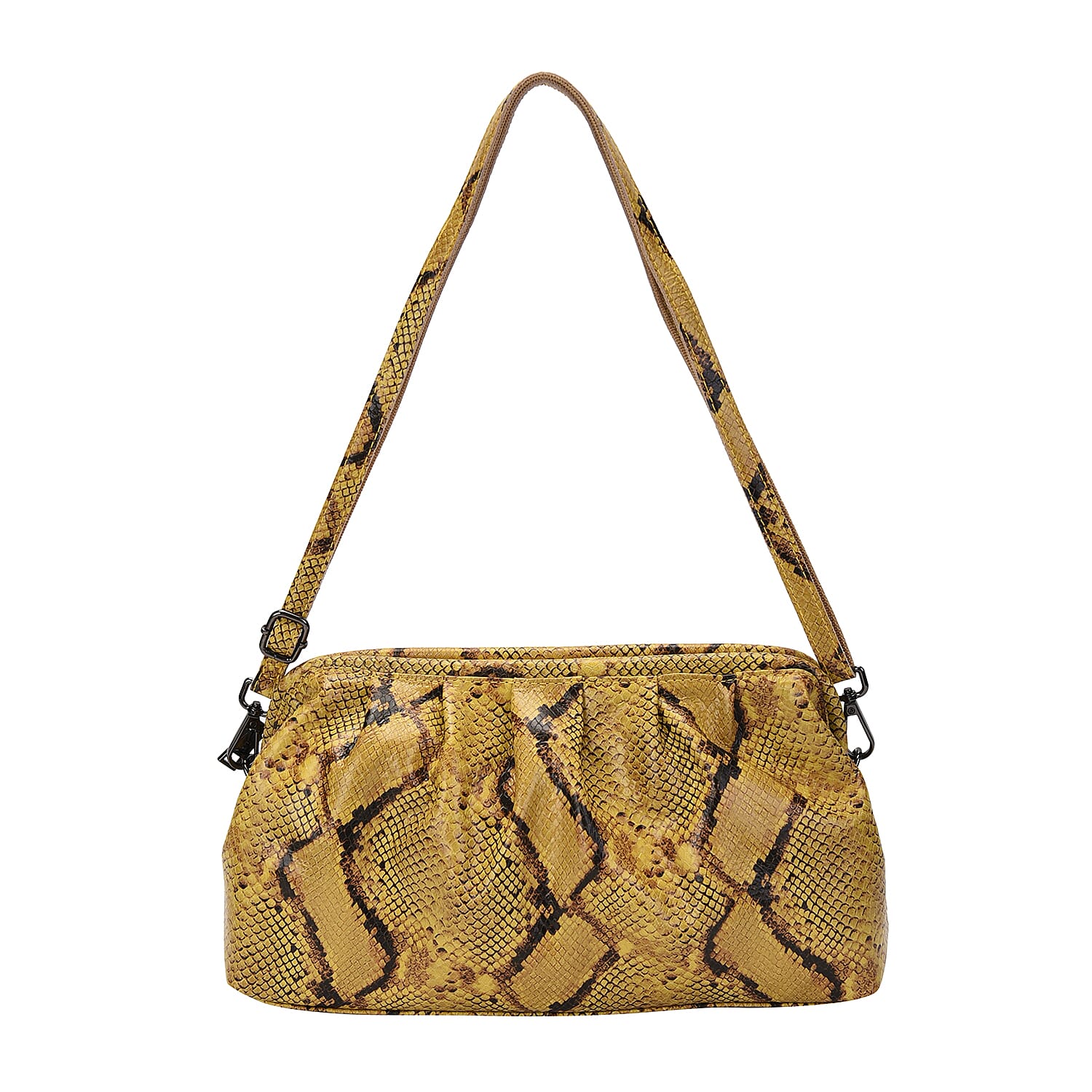 SENCILLEZ 100% Genuine Leather Snake Skin Pattern Clutch Bag with Detachable Shoulder Strap and Zipper Closure (Size 31x18.5x9 Cm) - Yellow