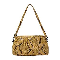 SENCILLEZ 100% Genuine Leather Snake Skin Pattern Clutch Bag with Detachable Shoulder Strap and Zipper Closure (Size 31x18.5x9 Cm) - Yellow