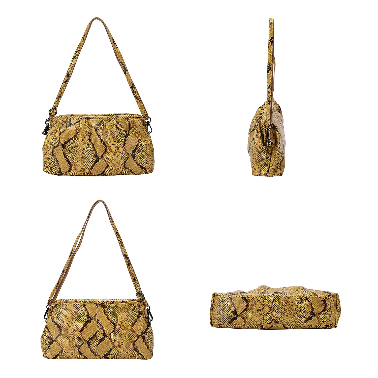 SENCILLEZ 100% Genuine Leather Snake Skin Pattern Clutch Bag with Detachable Shoulder Strap and Zipper Closure (Size 31x18.5x9 Cm) - Yellow