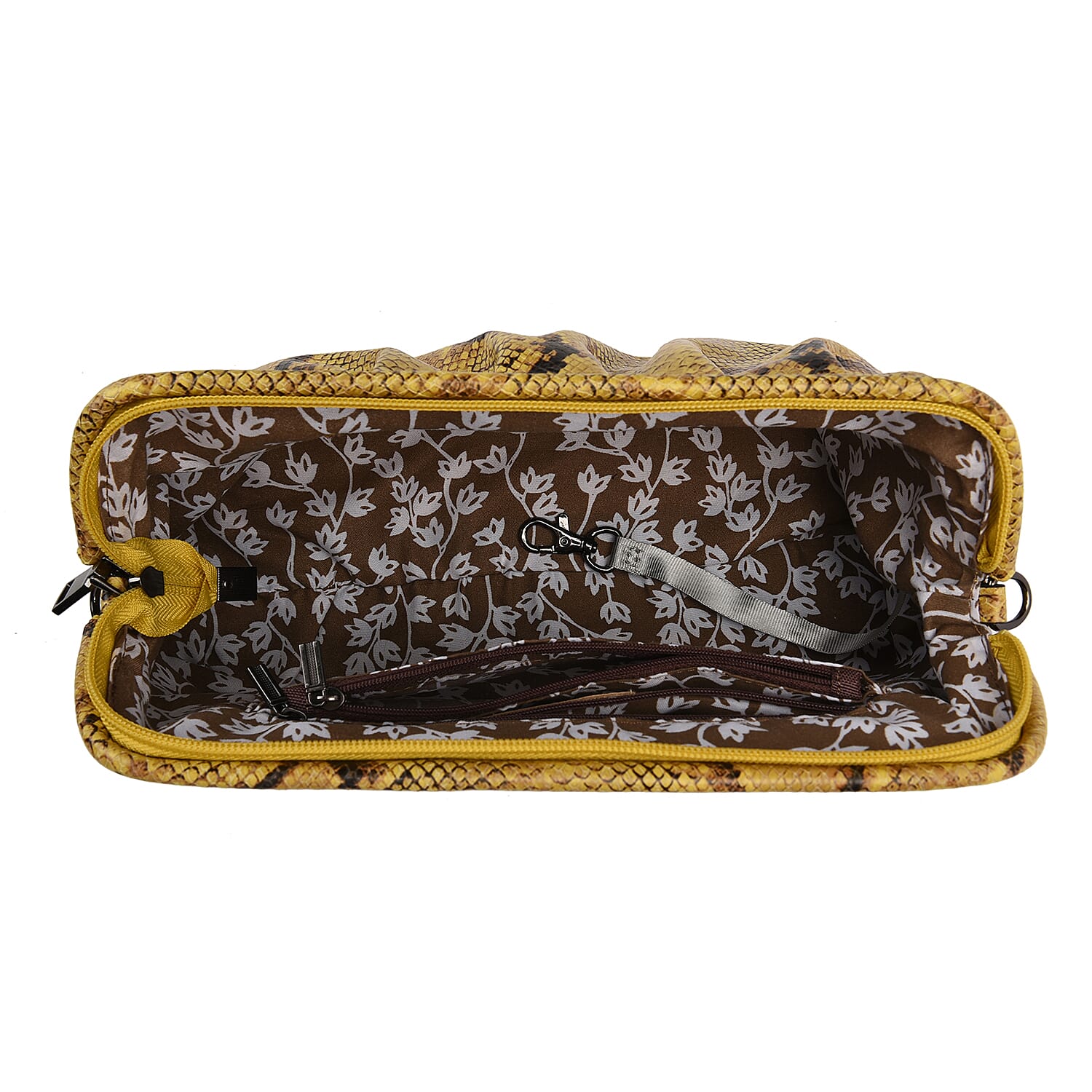 SENCILLEZ 100% Genuine Leather Snake Skin Pattern Clutch Bag with Detachable Shoulder Strap and Zipper Closure (Size 31x18.5x9 Cm) - Yellow