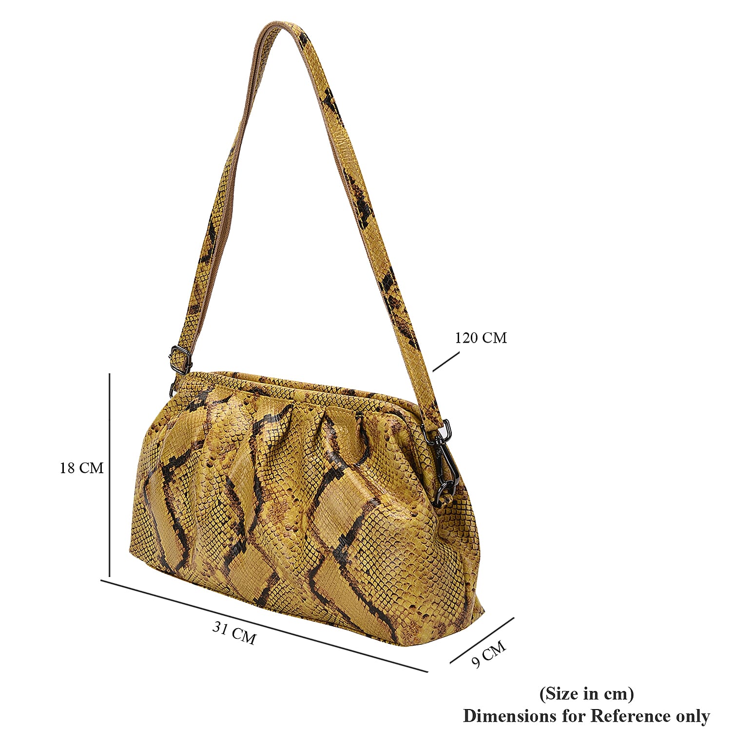 SENCILLEZ 100% Genuine Leather Snake Skin Pattern Clutch Bag with Detachable Shoulder Strap and Zipper Closure (Size 31x18.5x9 Cm) - Yellow