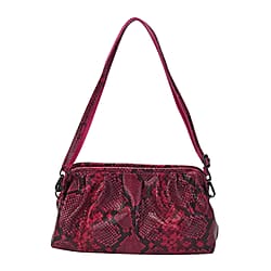 SENCILLEZ 100% Genuine Leather Snake Skin Pattern Clutch Bag with Detachable Shoulder Strap and Zipper Closure (Size 31x18.5x9 Cm) - Fushia