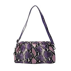 SENCILLEZ 100% Genuine Leather Snake Skin Pattern Clutch Bag with Detachable Shoulder Strap and Zipper Closure (Size 31x18.5x9 Cm) - Purple