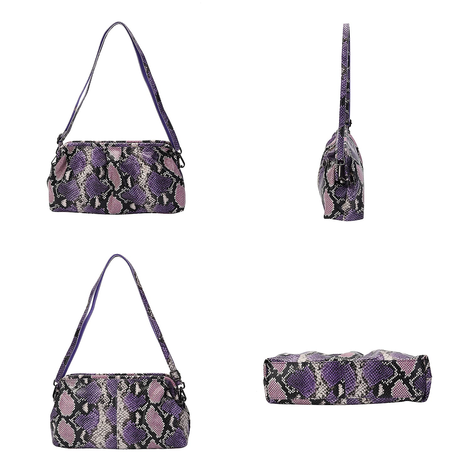 SENCILLEZ 100% Genuine Leather Snake Skin Pattern Clutch Bag with Detachable Shoulder Strap and Zipper Closure (Size 31x18x9 Cm) - Purple