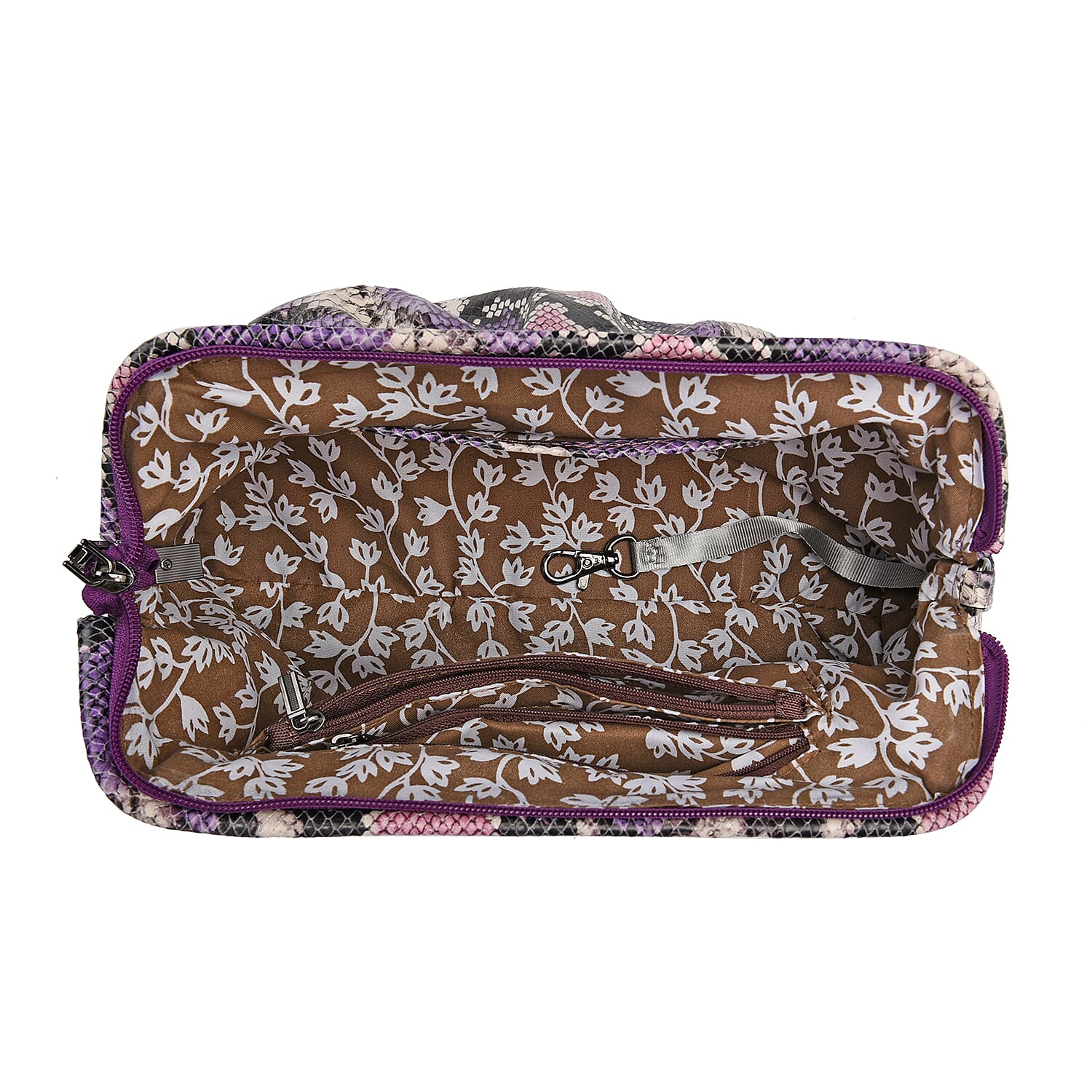 SENCILLEZ 100% Genuine Leather Snake Skin Pattern Clutch Bag with Detachable Shoulder Strap and Zipper Closure (Size 31x18x9 Cm) - Purple