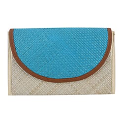 Bali Collection Palm Leaf Woven Flap Clutch Handbags (Size:56x35x50Cm) - Blue and White