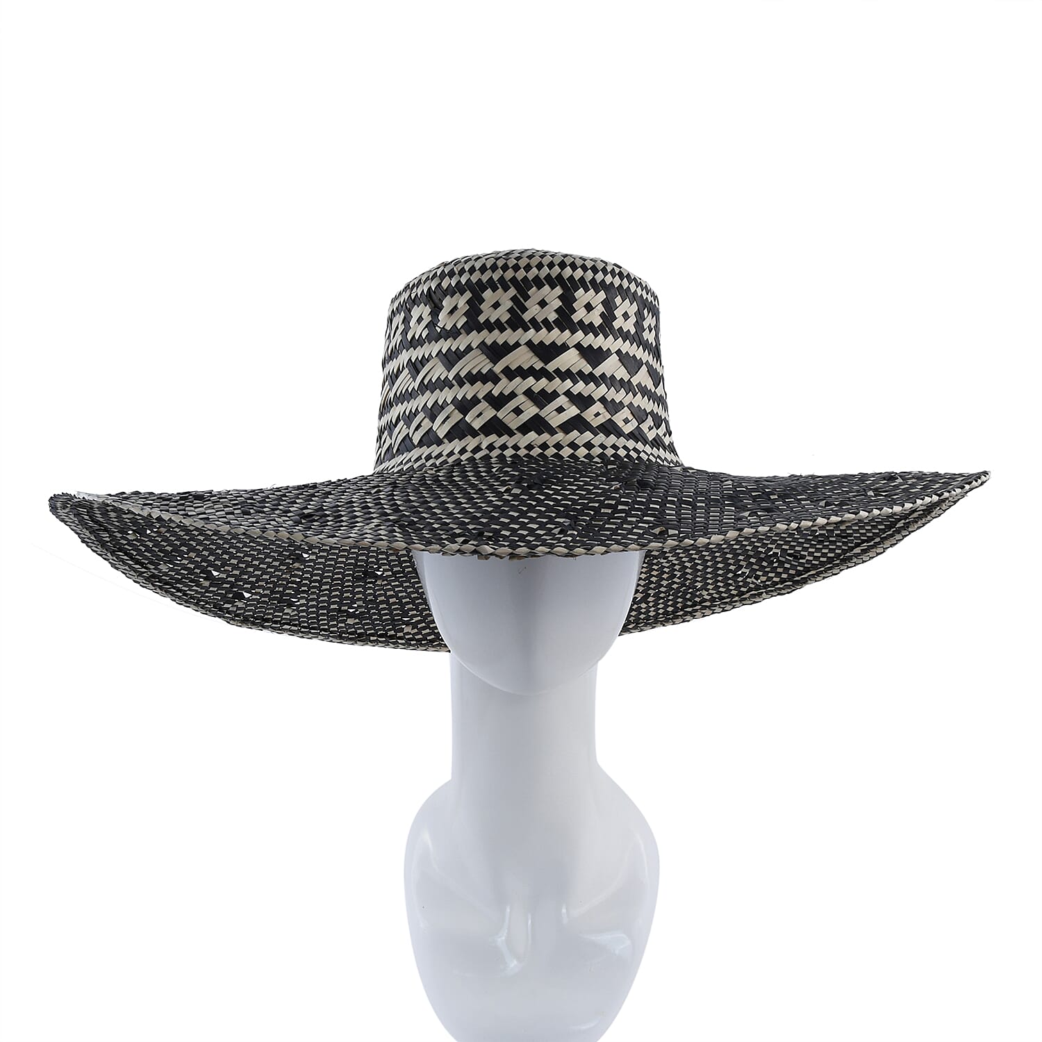 Bali Collection Woven Nature Pattern Pandan Beach Hat - Black and White