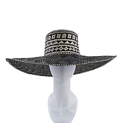 Bali Collection Woven Nature Pattern Pandan Beach Hat - Black and White