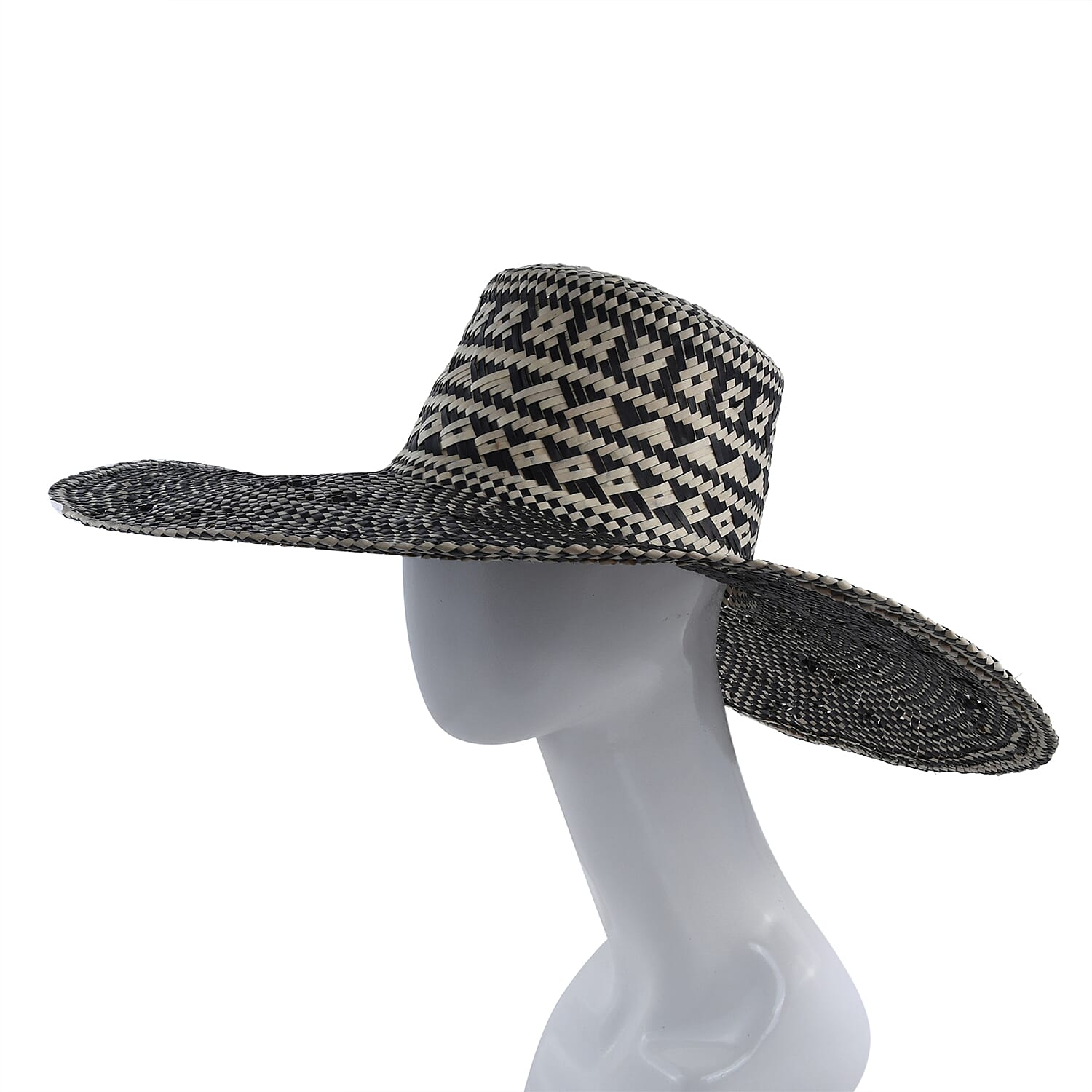 Bali Collection Woven Nature Pattern Pandan Beach Hat - Black and White