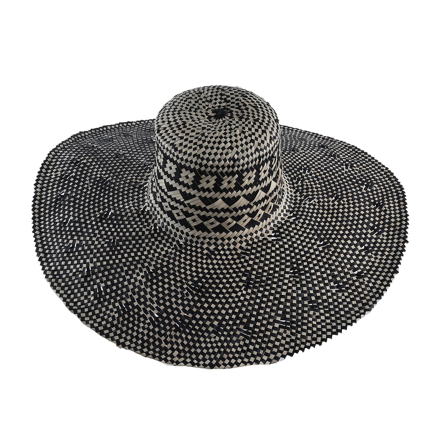 Bali Collection Woven Nature Pattern Pandan Beach Hat - Black and White