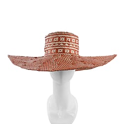 Bali Collection Woven Nature Pattern Pandan Beach Hat - Orange