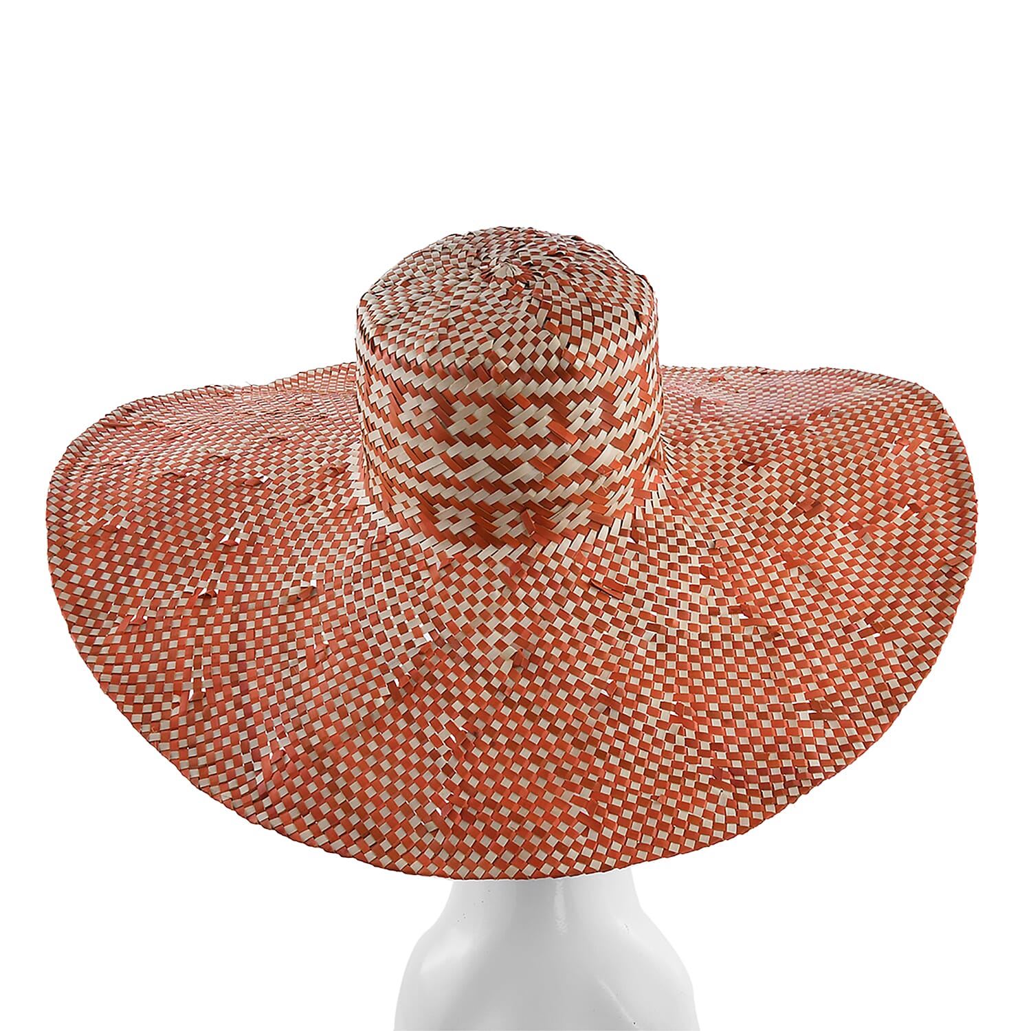 Bali Collection Woven Nature Pattern Pandan Beach Hat - Orange & Beige