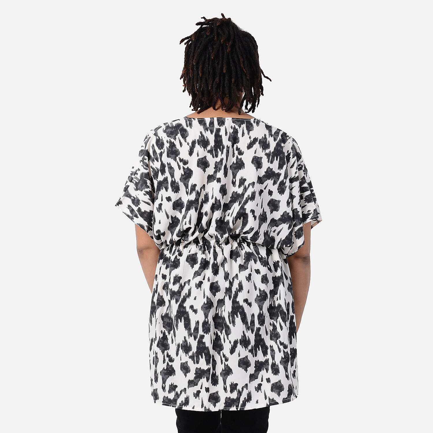 Leopard Pattern Kimono with Waist Belt (One Size) - White - Black