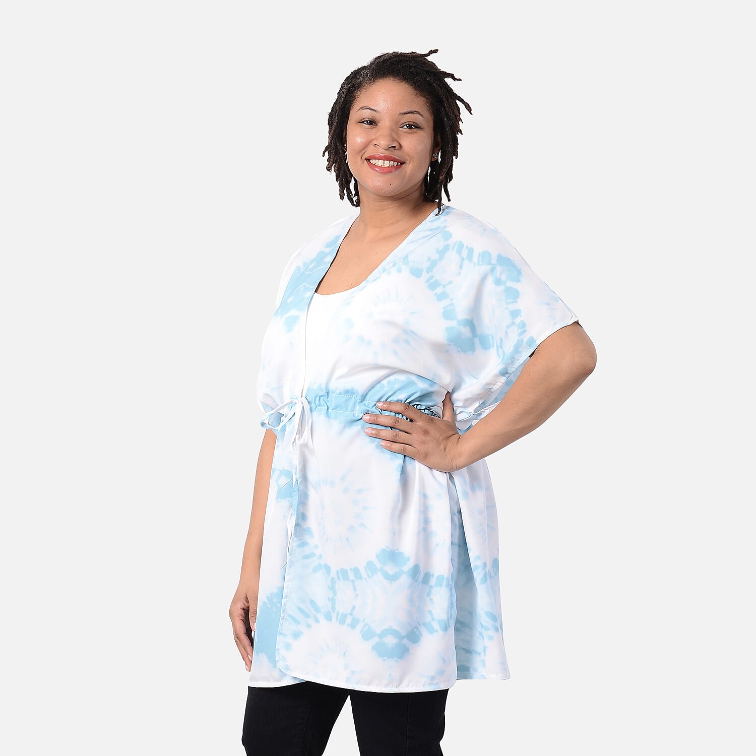 Voile Shirt with Waist Belt (One Size) - Light Blue