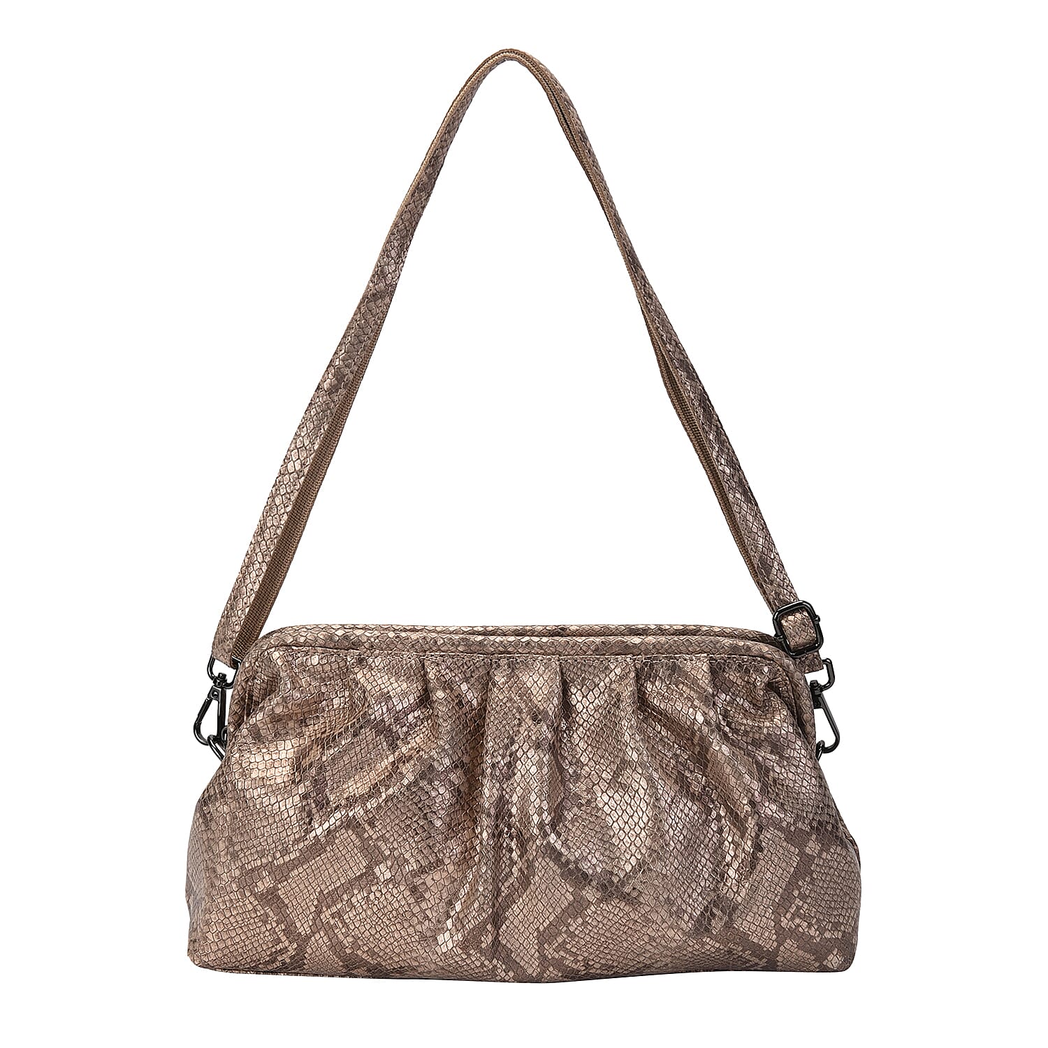 SENCILLEZ 100% Genuine Leather Snake Skin Pattern Clutch Bag with Detachable Shoulder Strap and Zipper Closure (Size 31x18.5x9 Cm) - Champagne