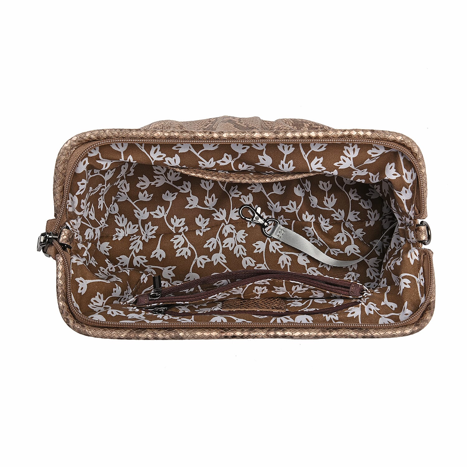 SENCILLEZ 100% Genuine Leather Snake Skin Pattern Clutch Bag with Detachable Shoulder Strap and Zipper Closure (Size 31x18.5x9 Cm) - Champagne