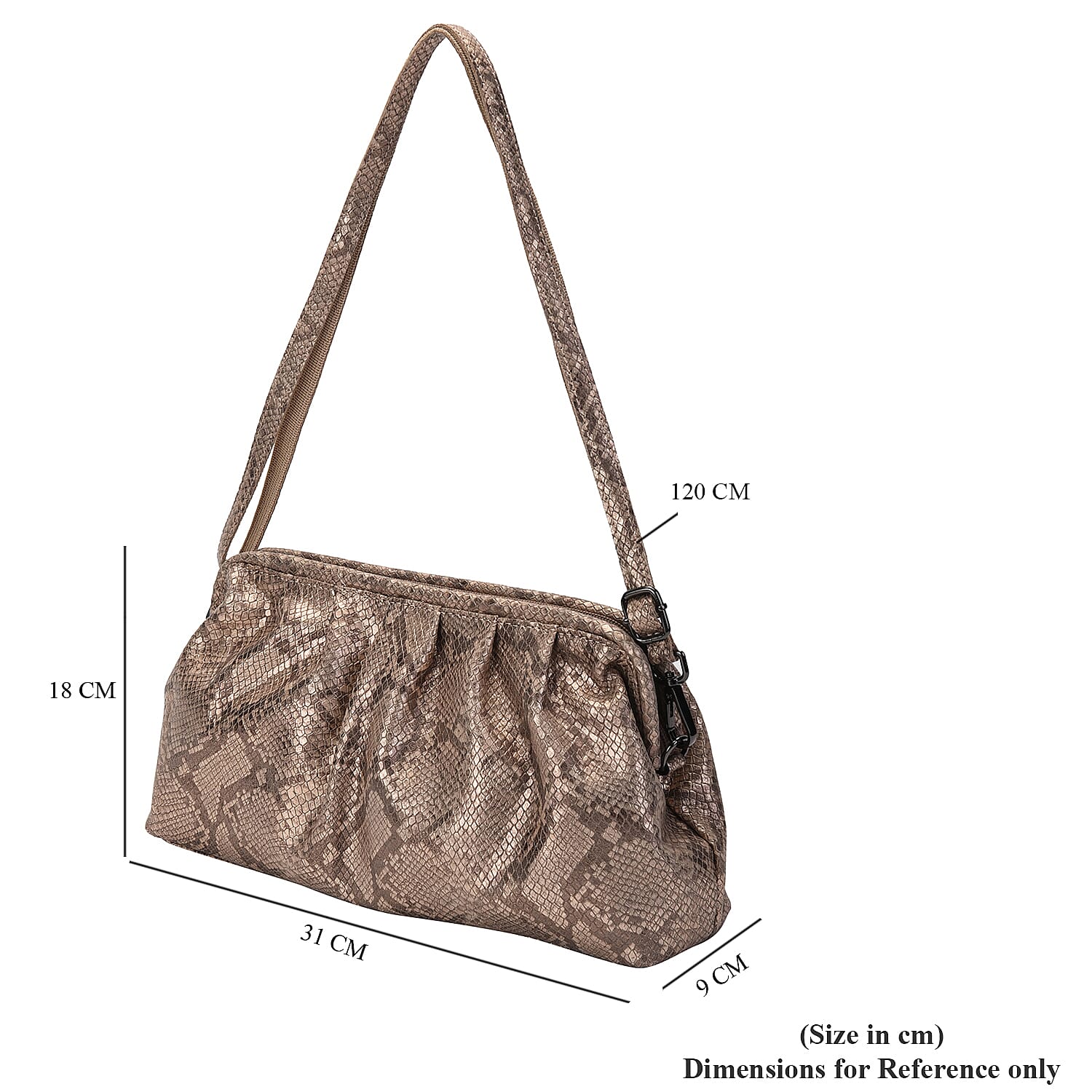 SENCILLEZ 100% Genuine Leather Snake Skin Pattern Clutch Bag with Detachable Shoulder Strap and Zipper Closure (Size 31x18.5x9 Cm) - Champagne