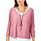 Made in Italy- NOVA of the London Long Sleeve Cotton Top in Rose and White Colour (Size up to 16) with Necklace