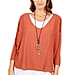 Made in Italy- NOVA of the London Long Sleeve Top in Terracota Tea and White Colour (Size up to 16) with Necklace