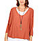 Made in Italy- NOVA of the London Long Sleeve Top in Terracota Tea and White Colour (Size up to 16) with Necklace