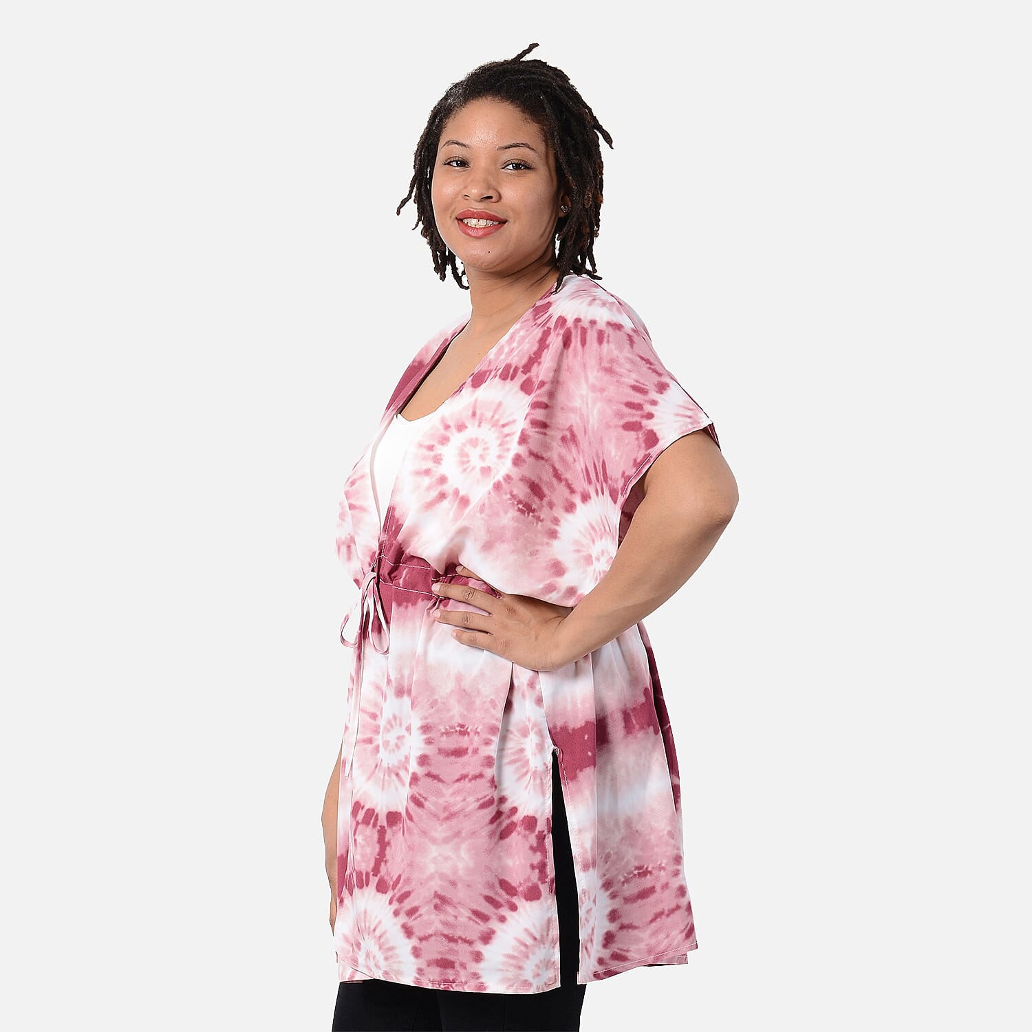 Voile Shirt with Waist Belt (One Size) - Red