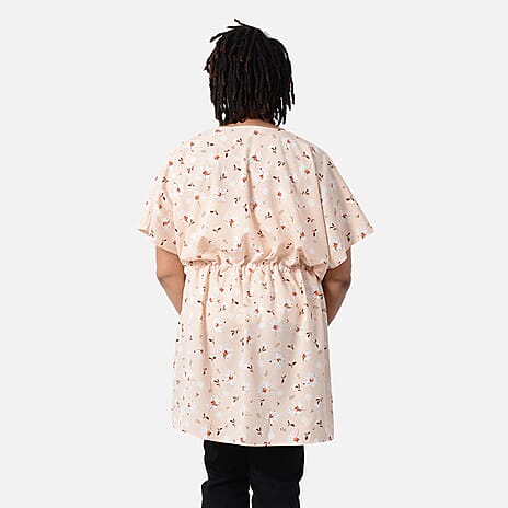 Floral Pattern Shirt with Waist Belt (One Size) - Beige