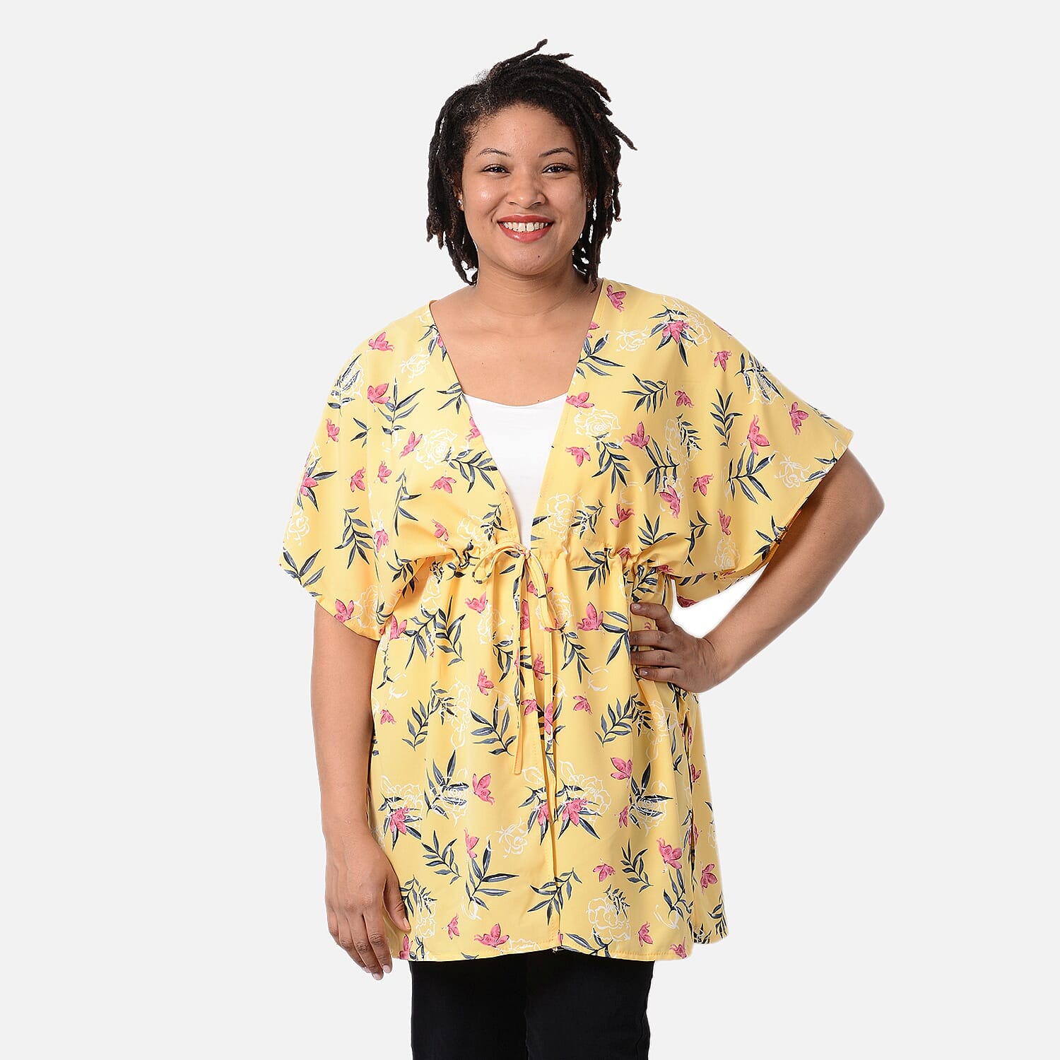 Summer Voile Shirt with Waist Belt (One Size) - Yellow