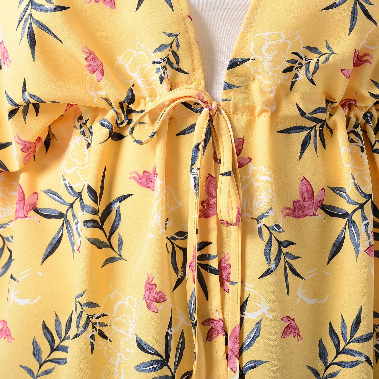 Summer Voile Shirt with Waist Belt (One Size) - Yellow